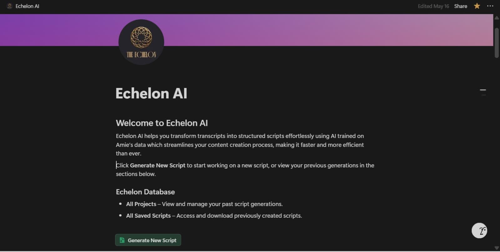 Persona-Based AI Video Script Agent Screen 1